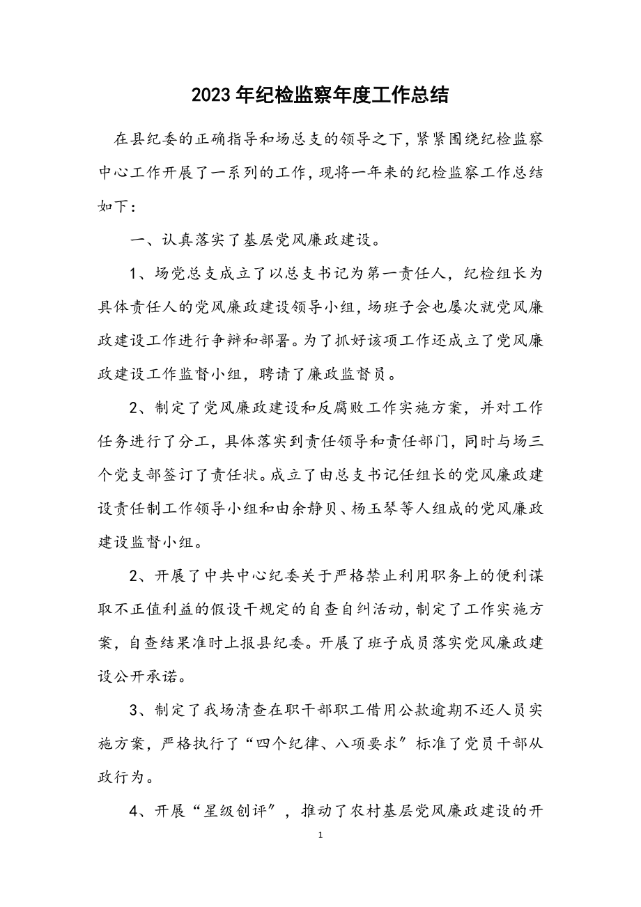 2023年纪检监察年度工作总结.docx_第1页