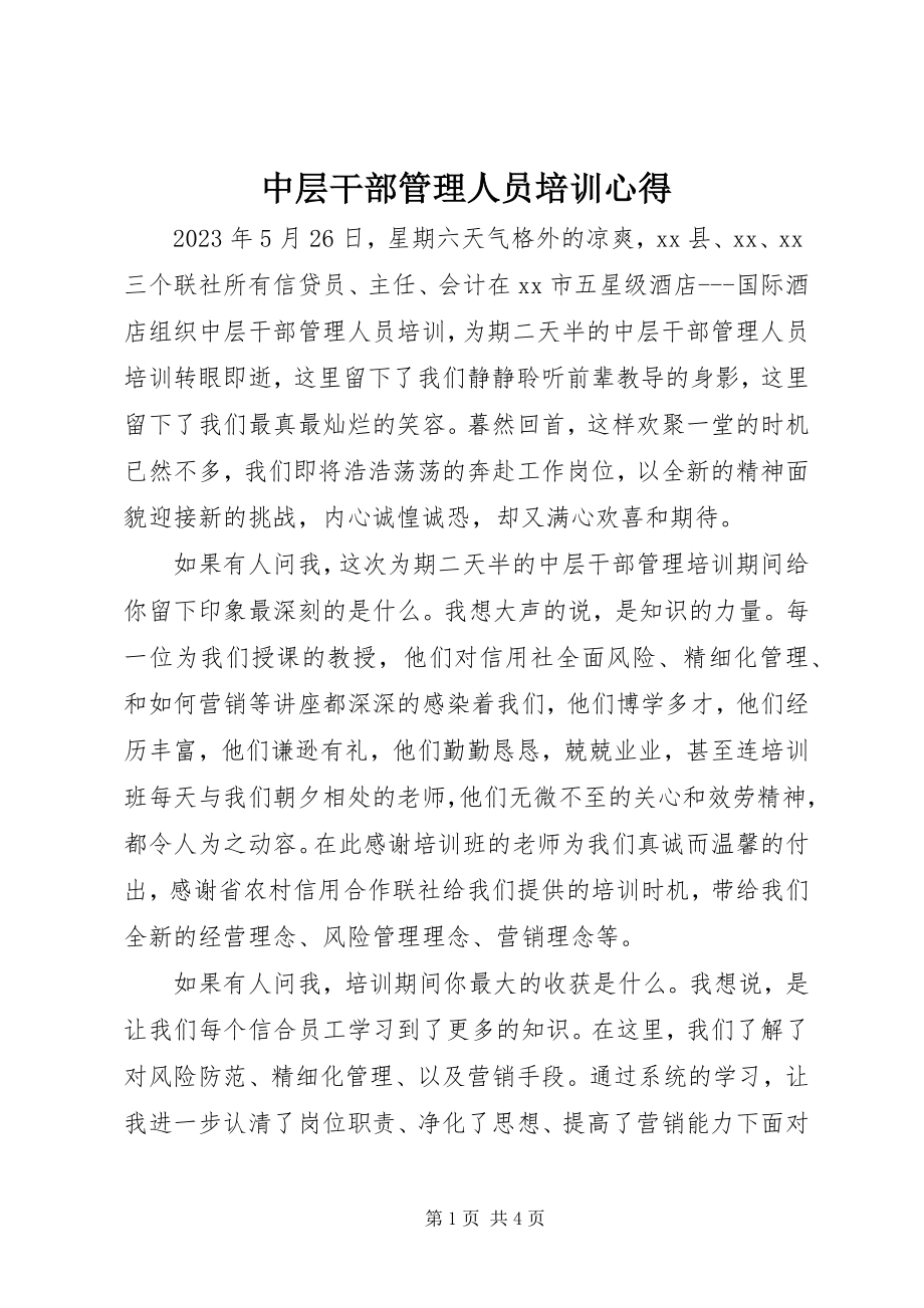 2023年中层干部管理人员培训心得.docx_第1页