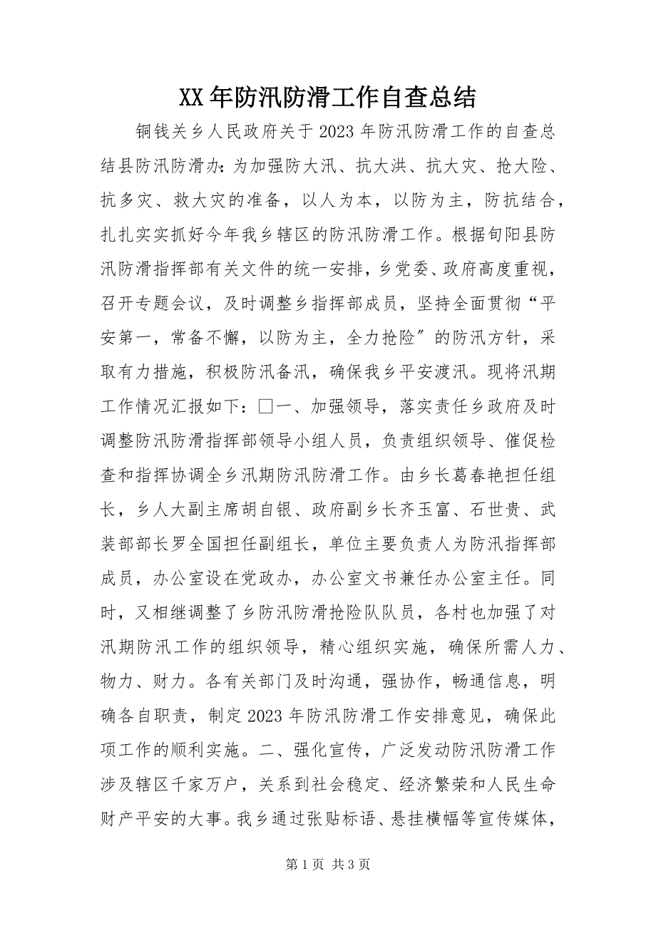 2023年防汛防滑工作自查总结.docx_第1页