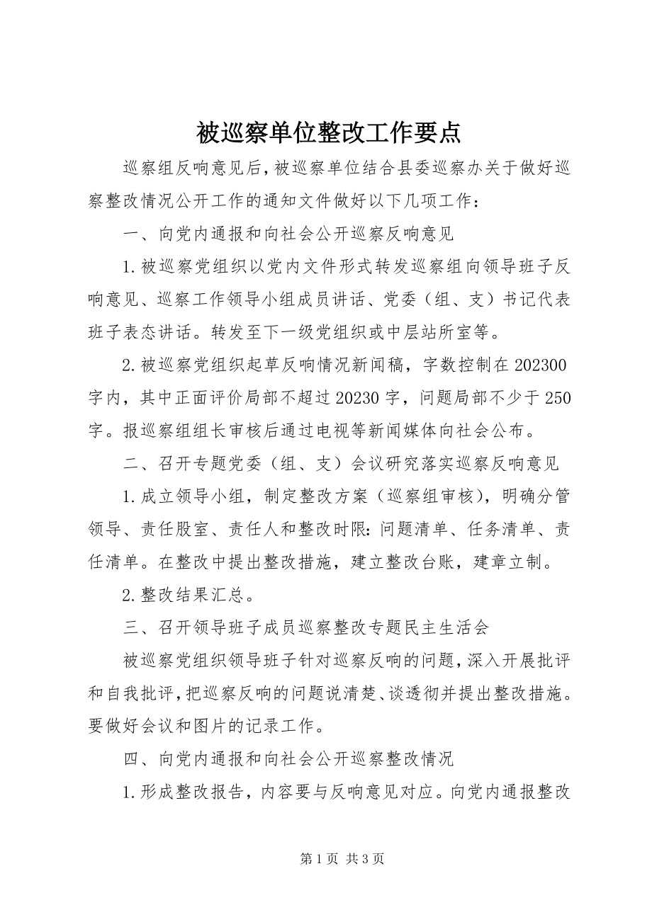 2023年被巡察单位整改工作要点.docx_第1页