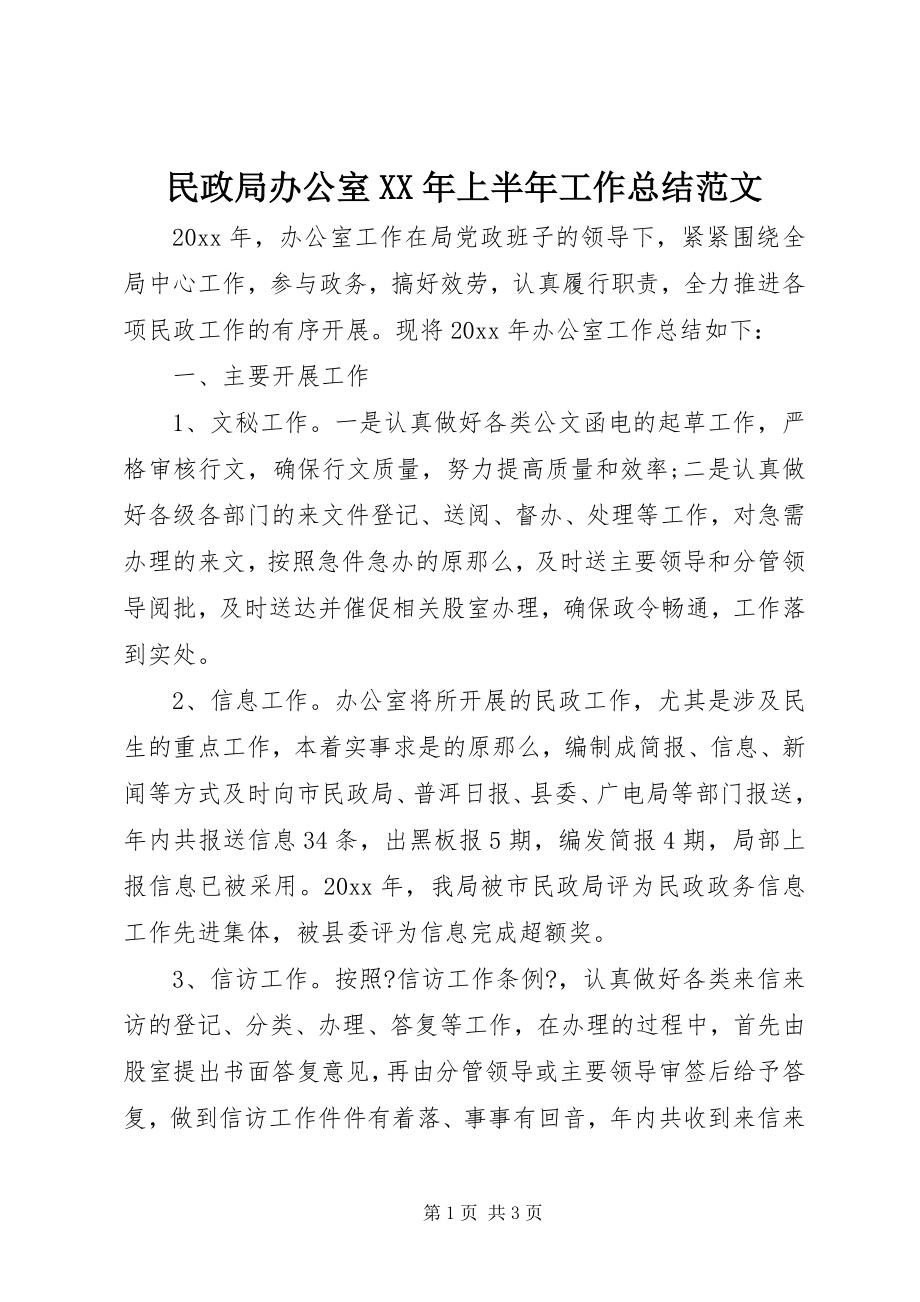 2023年民政局办公室上半年工作总结.docx_第1页