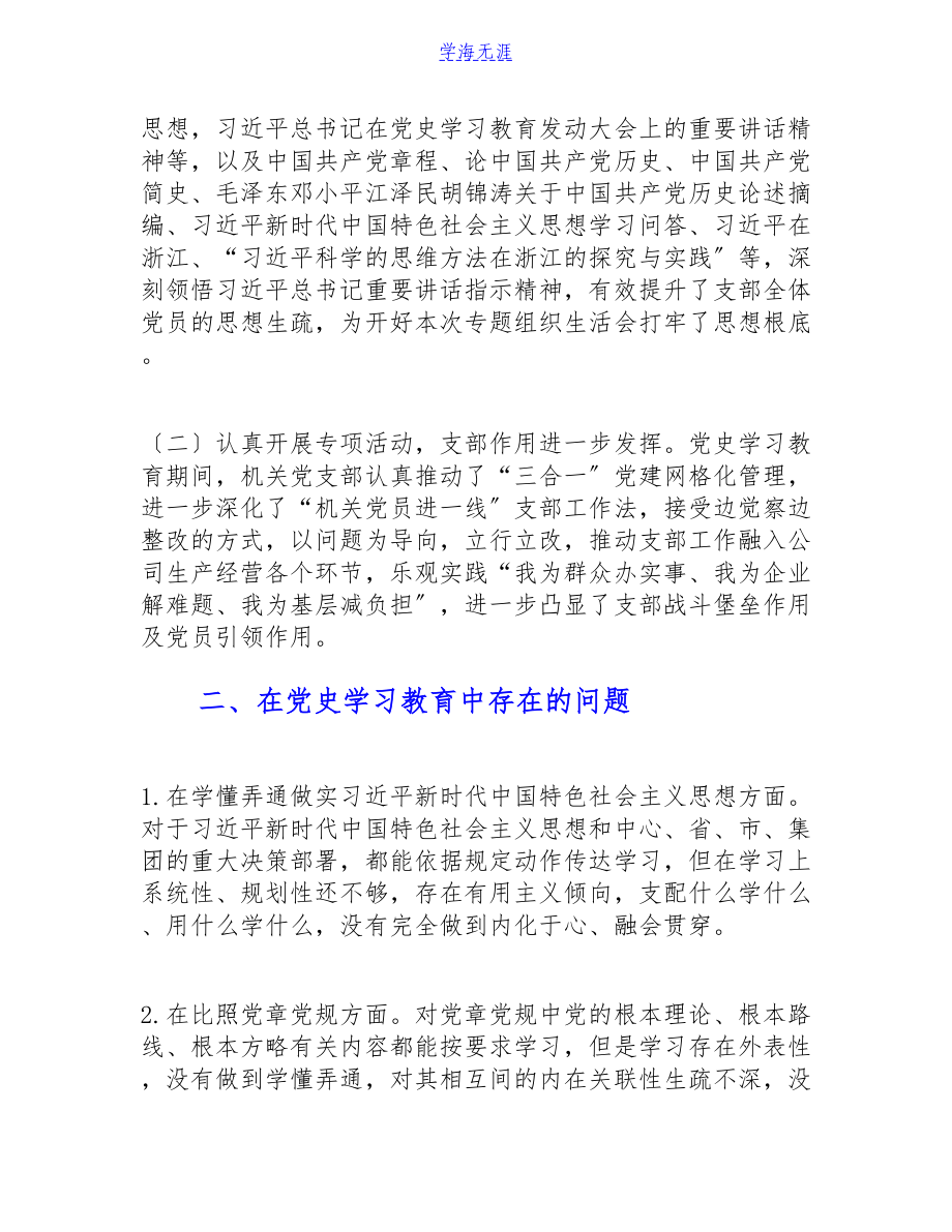 2023年党史学习教育专题组织生活会支委班子对照检查详细材料.doc_第2页