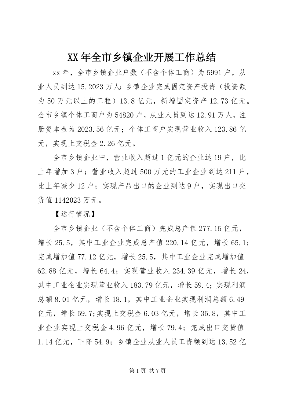 2023年全市乡镇企业发展工作总结.docx_第1页