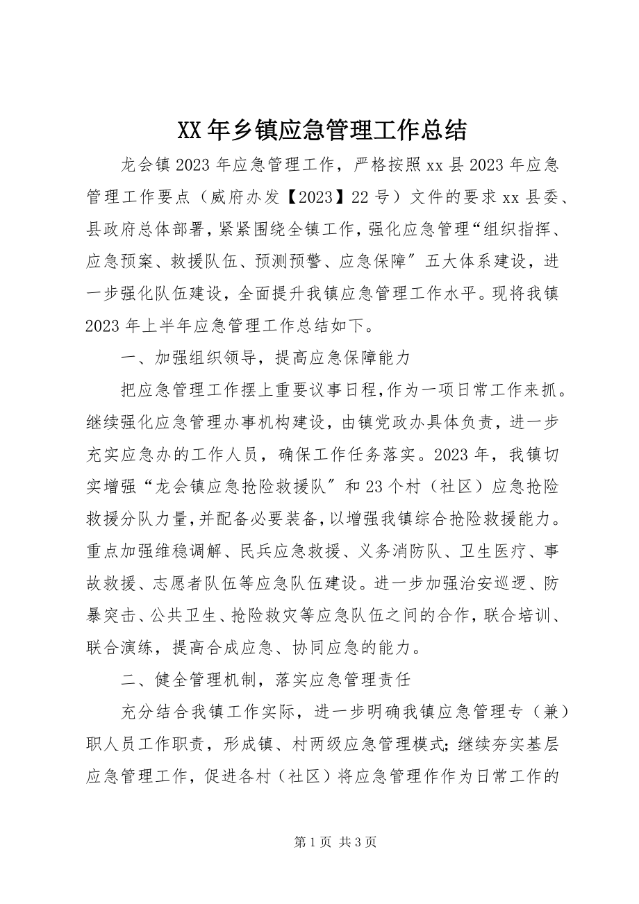 2023年乡镇应急管理工作总结.docx_第1页