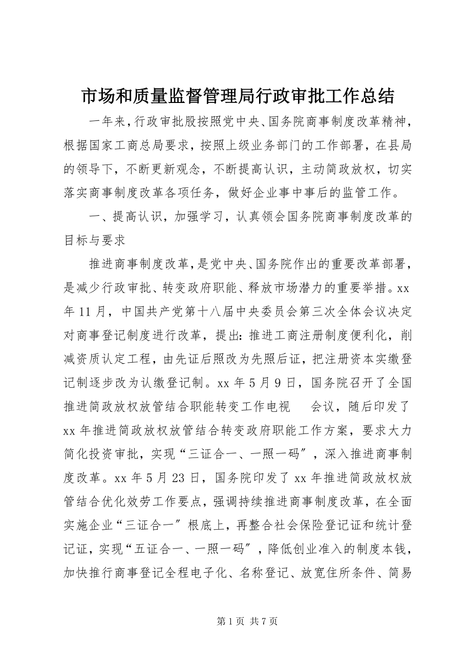 2023年市场和质量监督管理局行政审批工作总结.docx_第1页