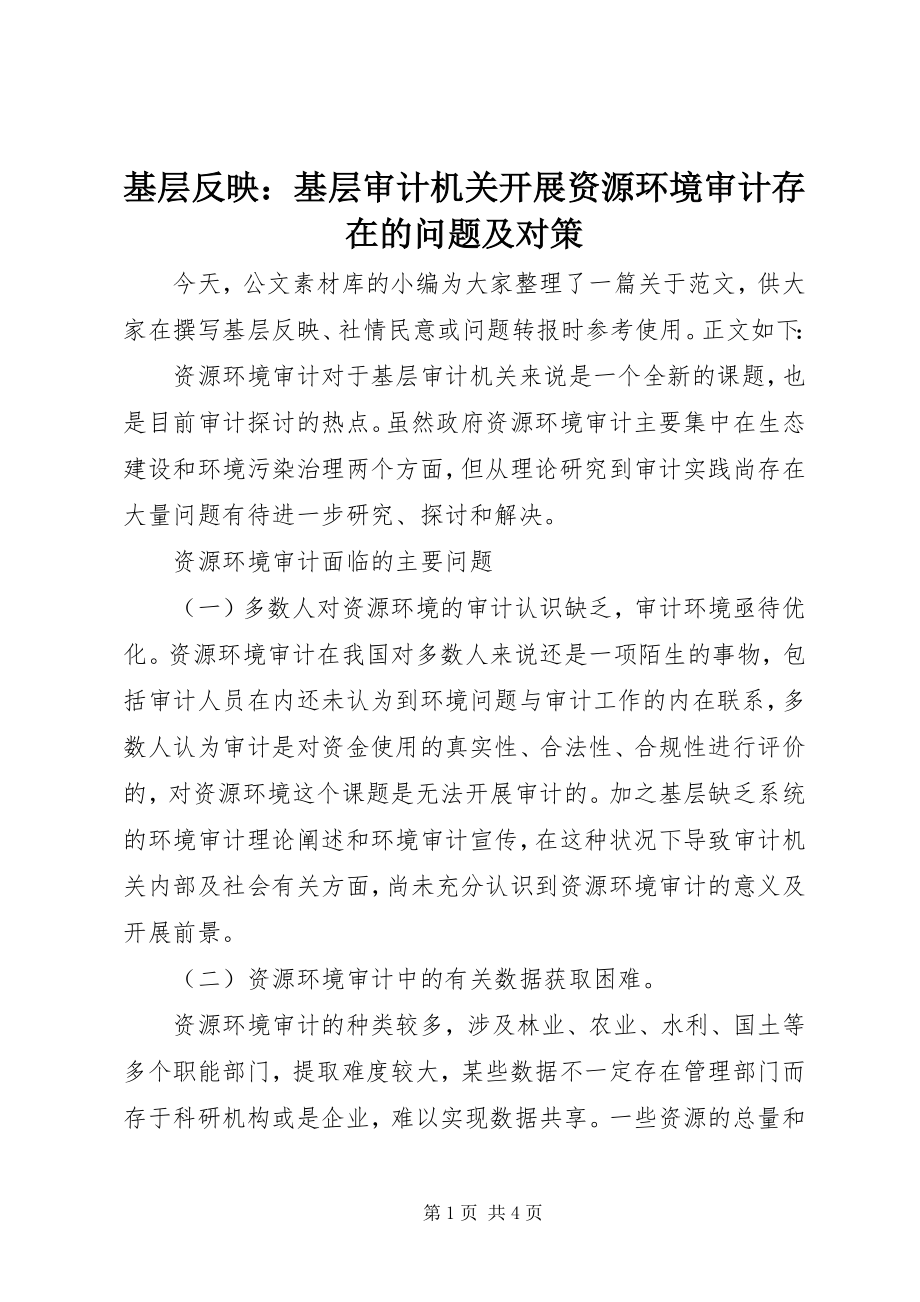 2023年基层反映基层审计机关开展资源环境审计存在的问题及对策.docx_第1页