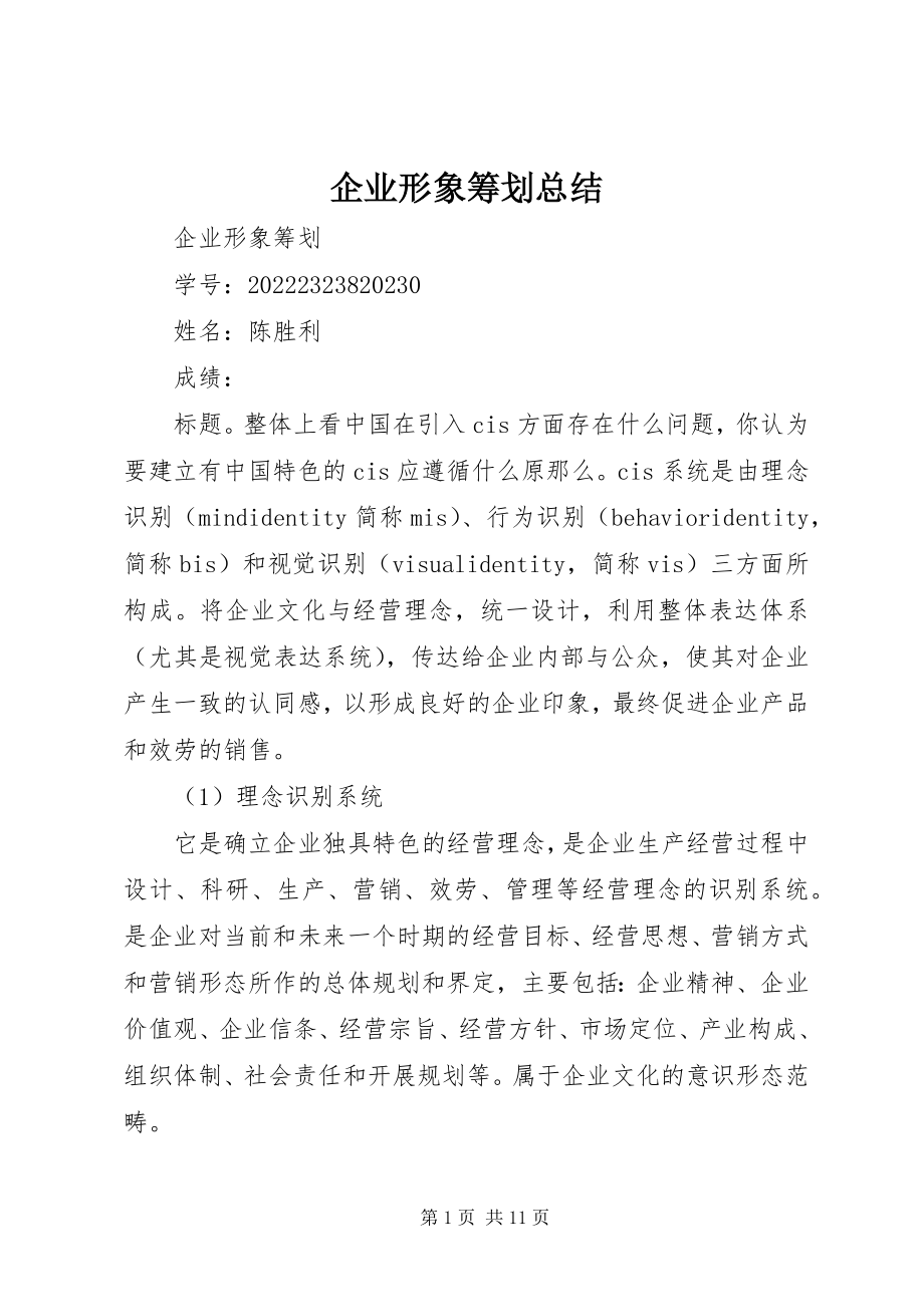 2023年企业形象策划总结.docx_第1页