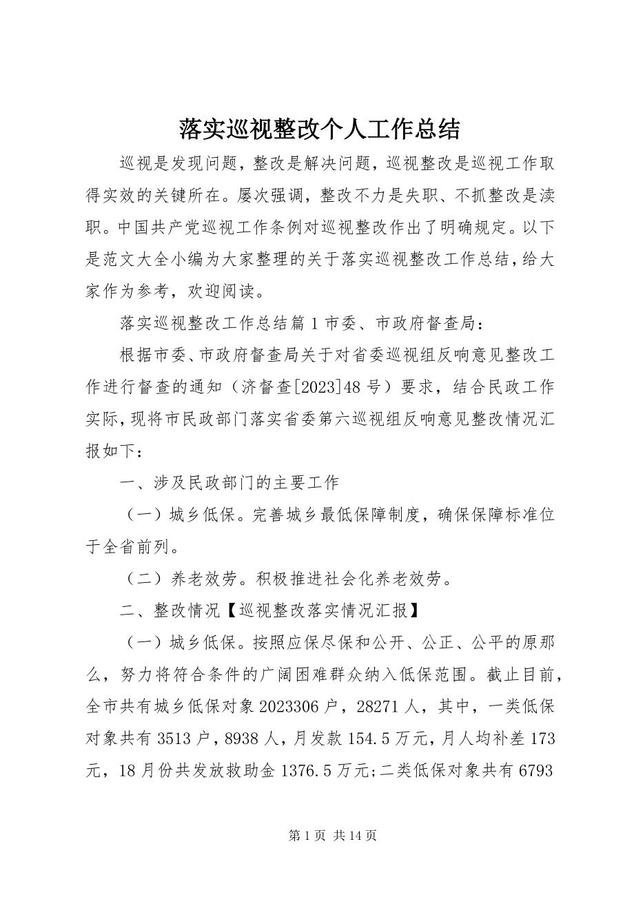 2023年落实巡视整改个人工作总结.docx_第1页