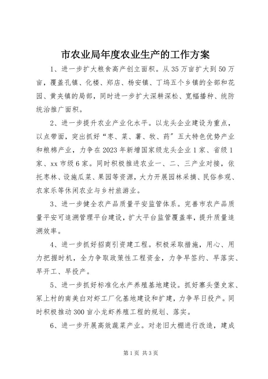 2023年市农业局年度农业生产的工作计划.docx_第1页