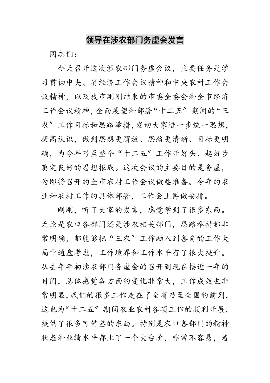 2023年领导在涉农部门务虚会发言范文.doc_第1页