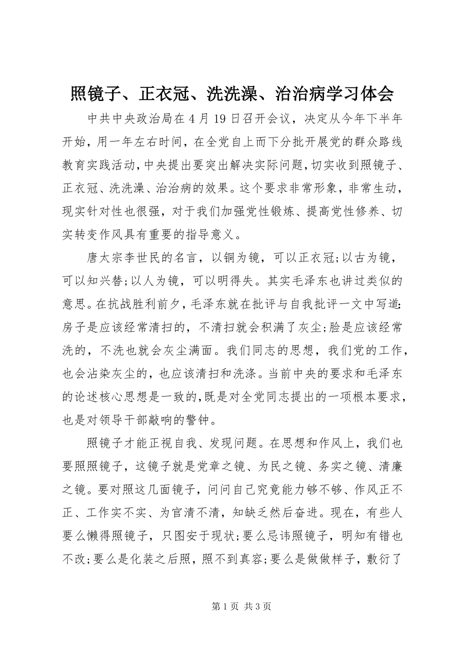 2023年《照镜子正衣冠洗洗澡治治病》学习体会.docx_第1页