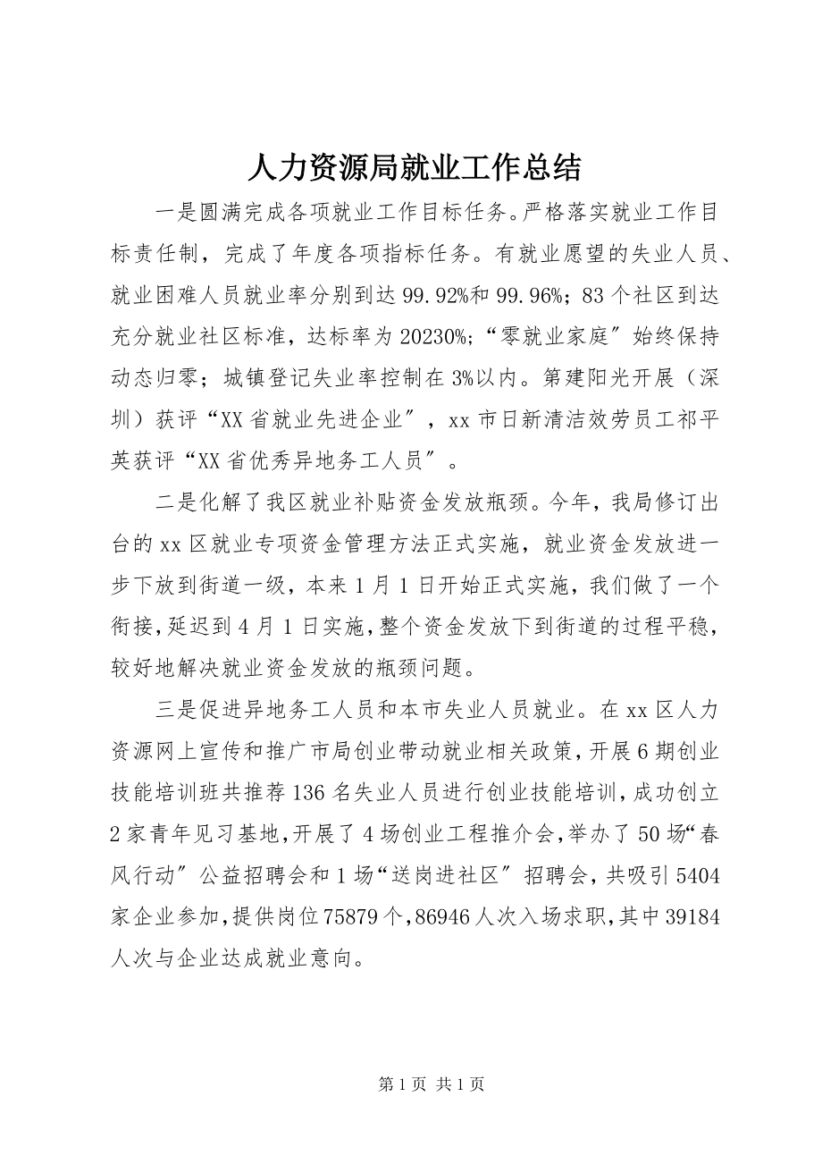 2023年人力资源局就业工作总结.docx_第1页