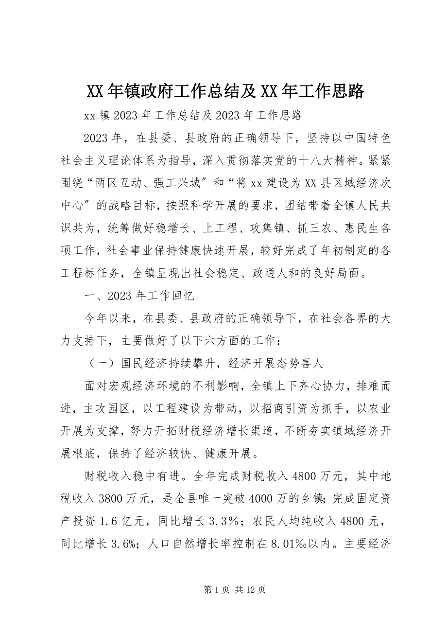 2023年镇政府工作总结及工作思路.docx_第1页