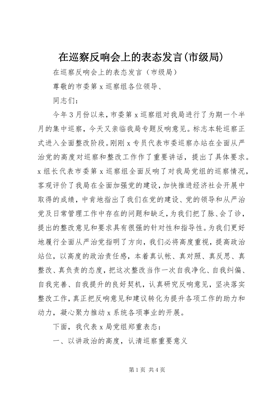 2023年在巡察反馈会上的表态讲话市级局.docx_第1页