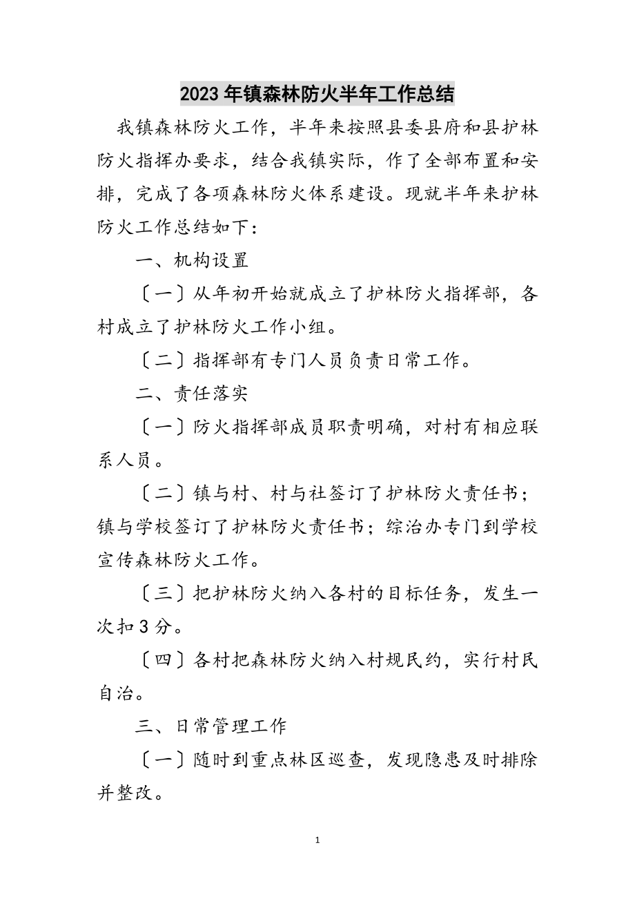 2023年年镇森林防火半年工作总结范文.doc_第1页