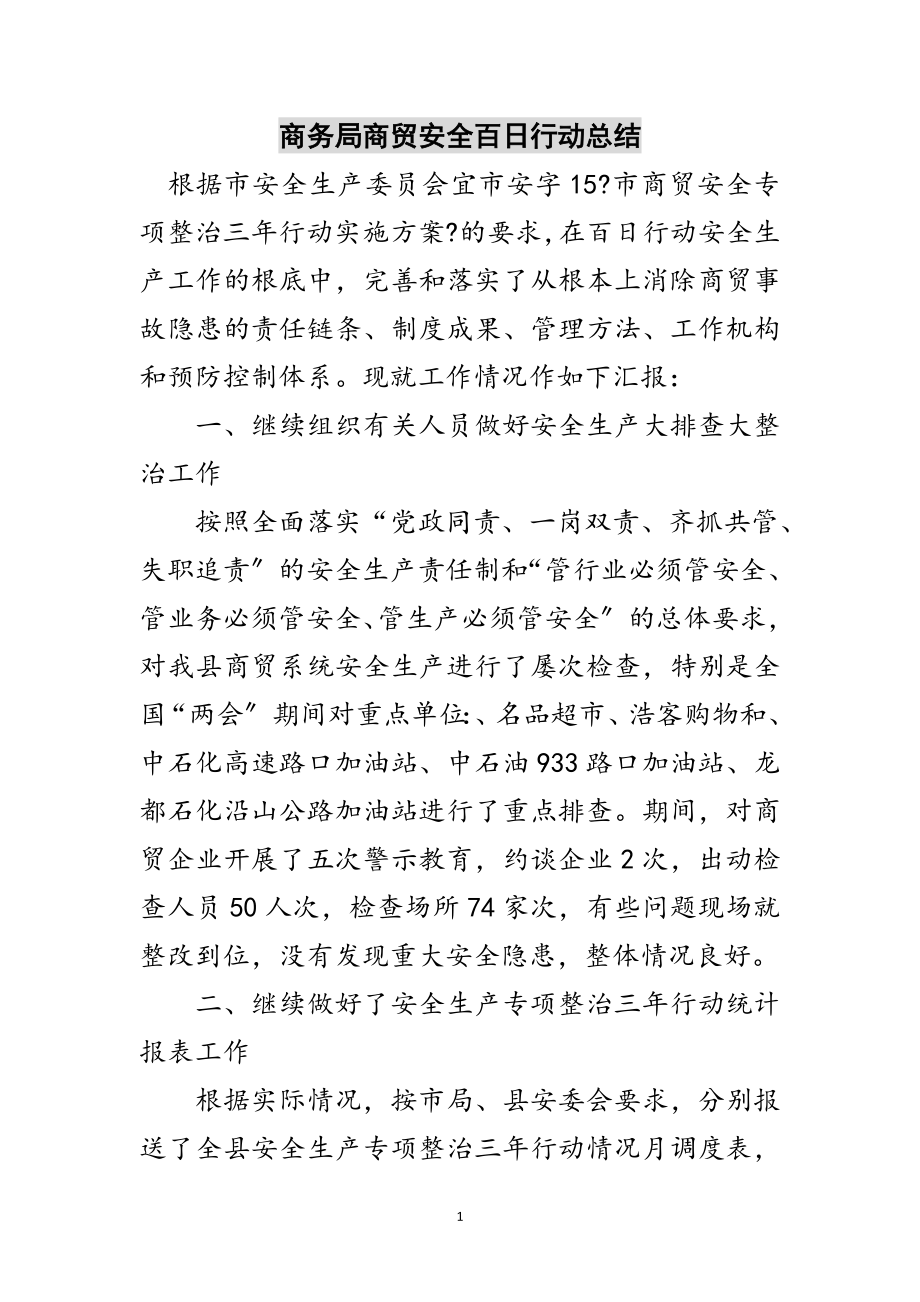 2023年商务局商贸安全百日行动总结范文.doc_第1页