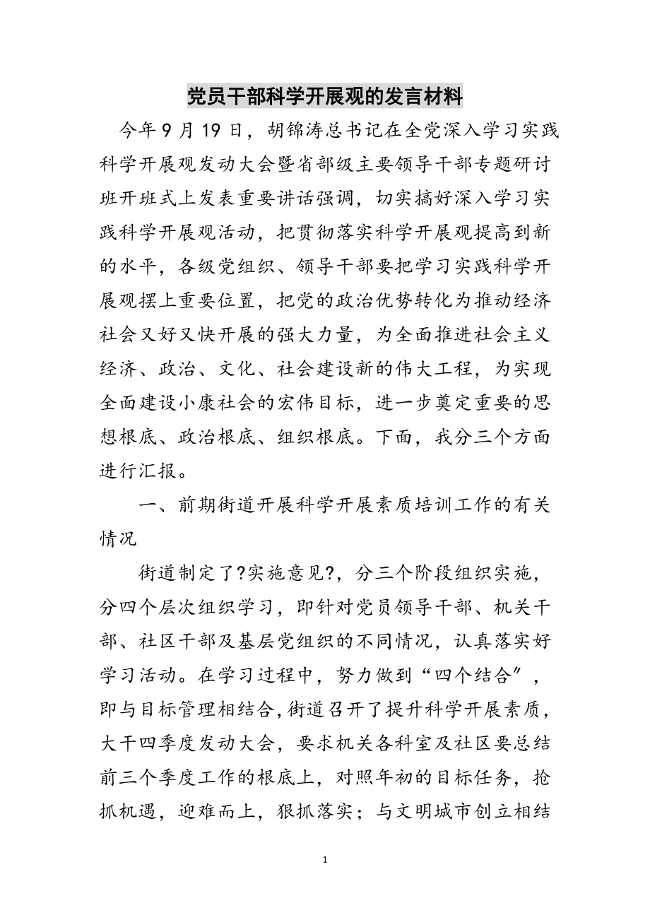 2023年党员干部科学发展观的发言材料范文.doc_第1页