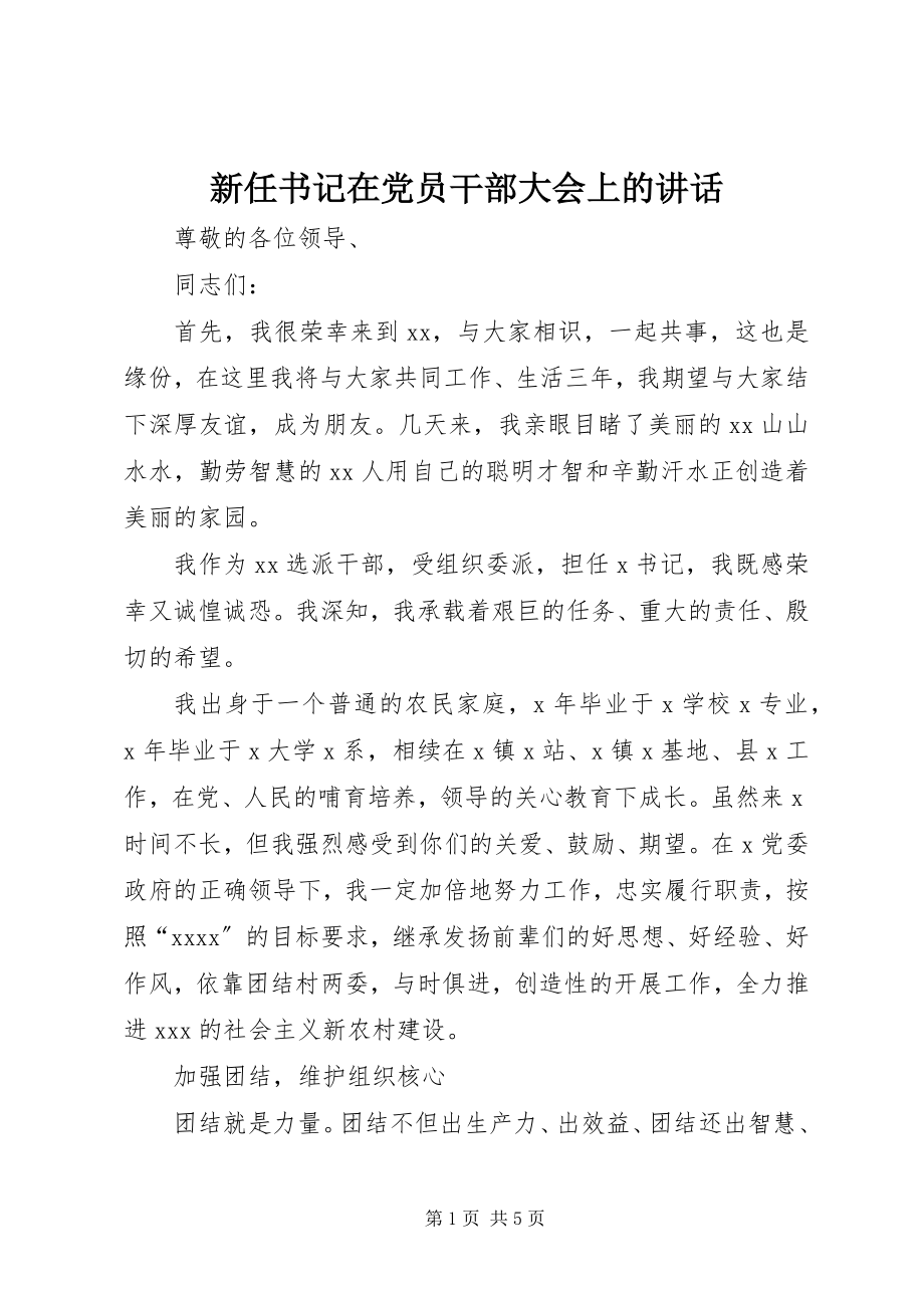 2023年新任书记在党员干部大会上的致辞.docx_第1页