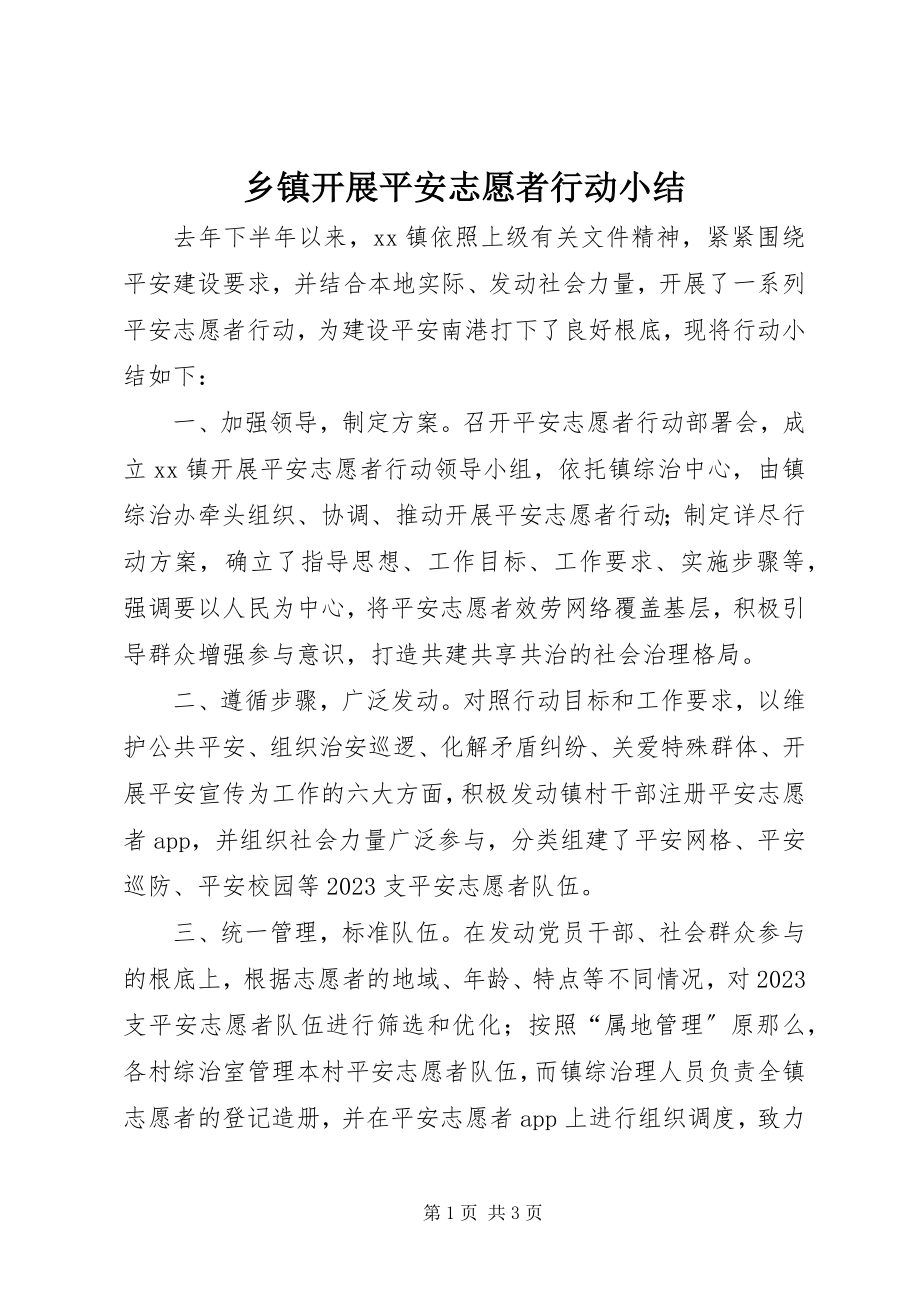 2023年乡镇开展平安志愿者行动小结.docx_第1页