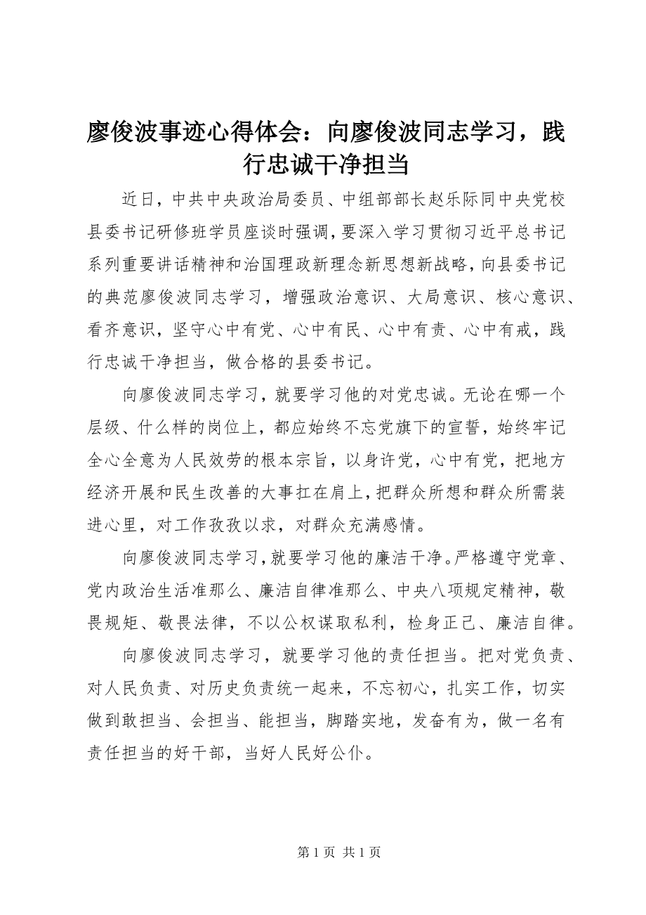 2023年廖俊波事迹心得体会向廖俊波同志学习践行忠诚干净担当.docx_第1页