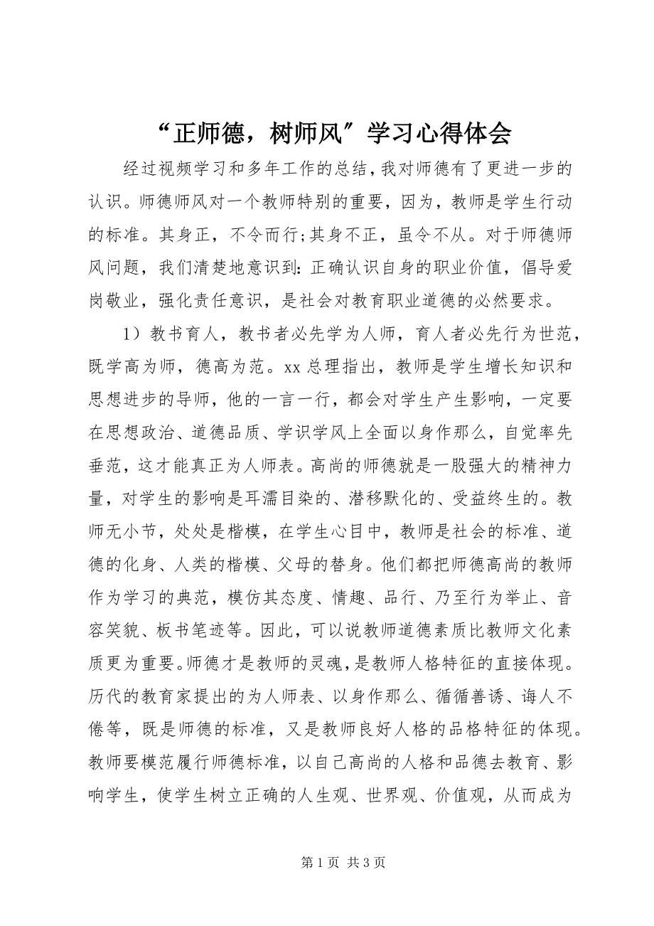 2023年正师德树师风学习心得体会.docx_第1页