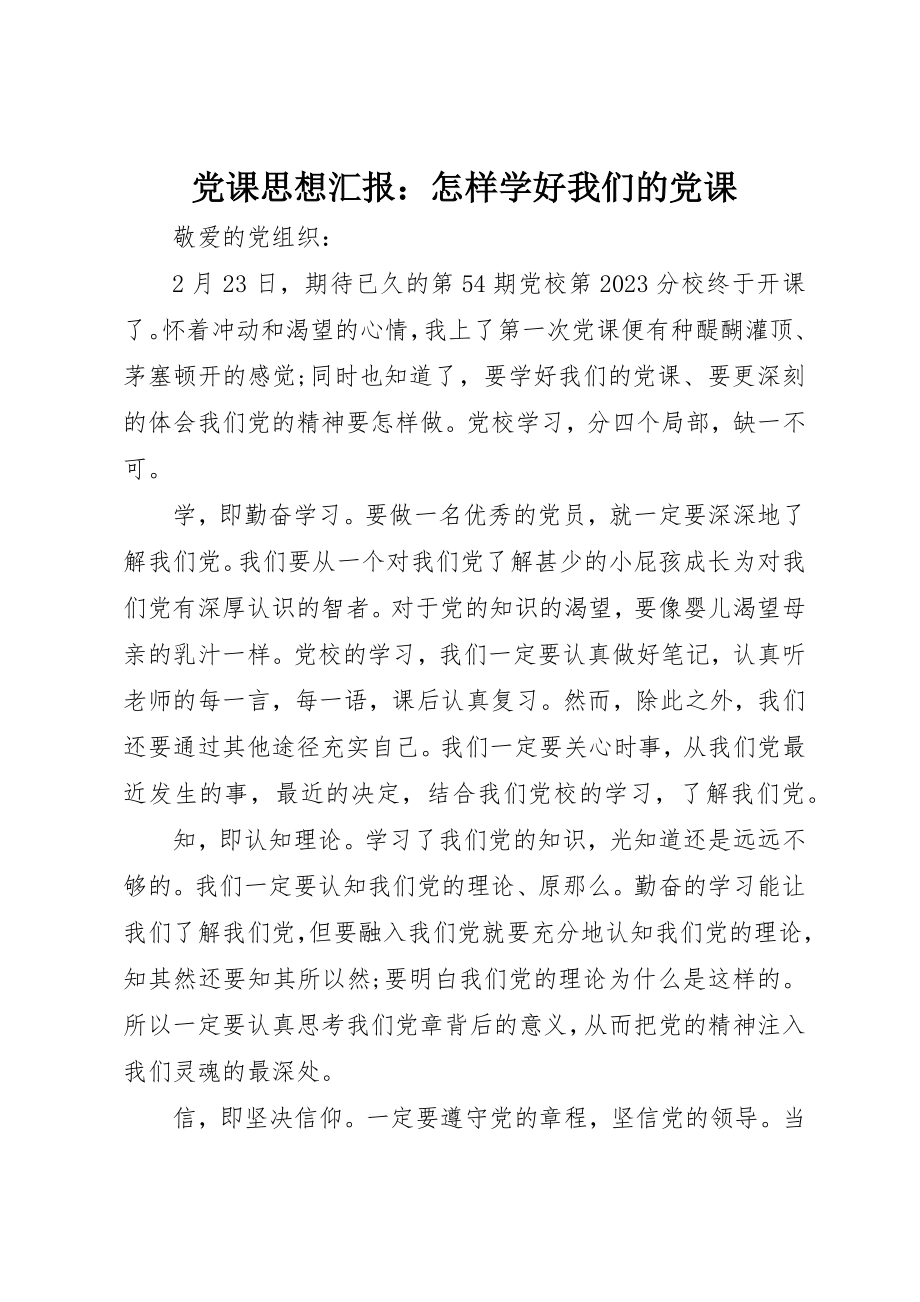 2023年党课思想汇报怎样学好我们的党课.docx_第1页