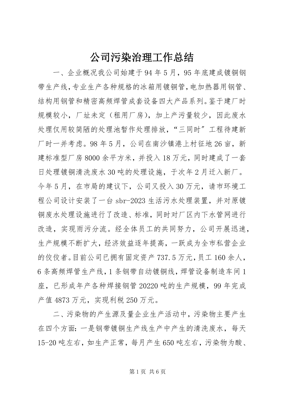 2023年公司污染治理工作总结.docx_第1页