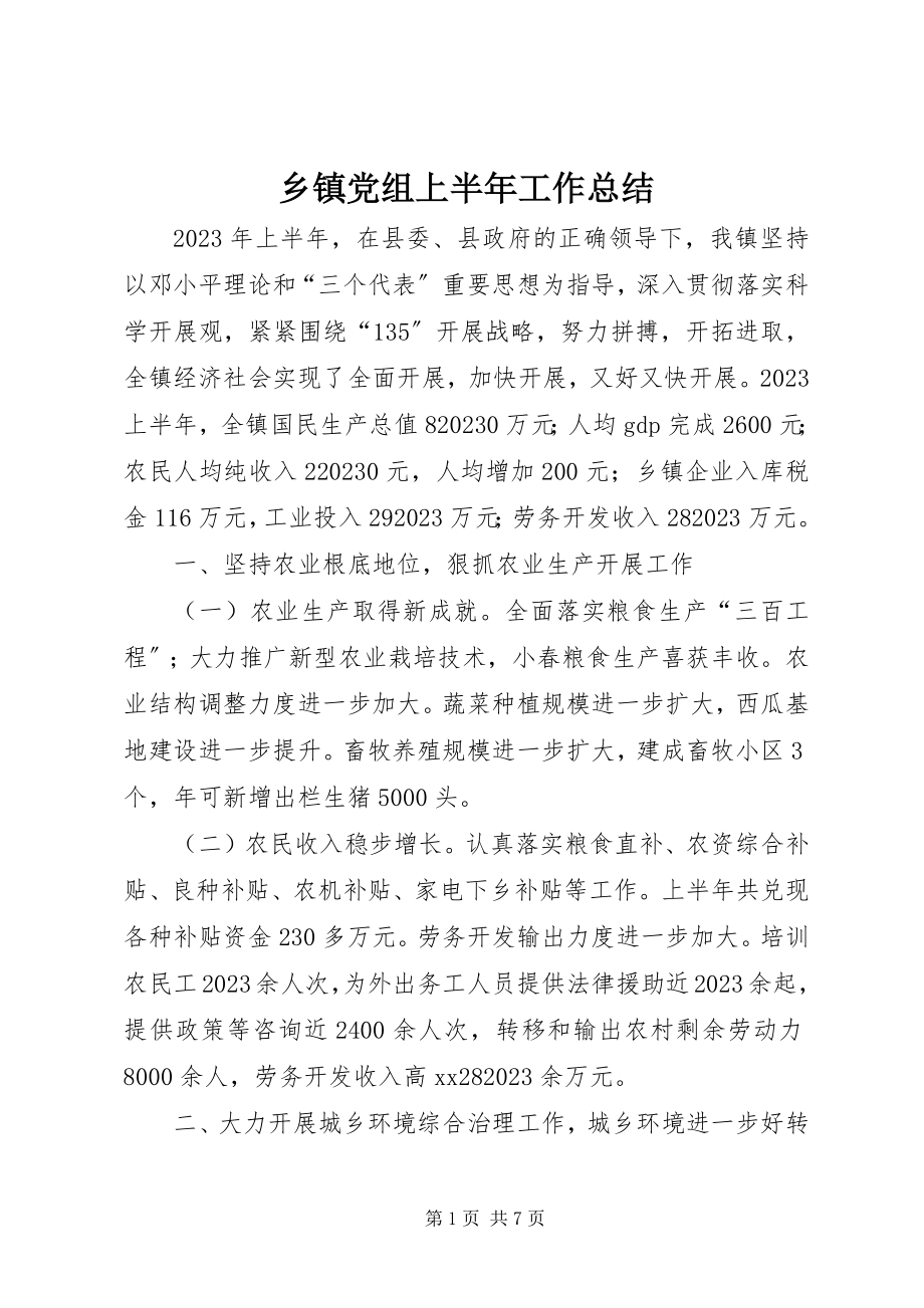 2023年乡镇党组上半年工作总结.docx_第1页