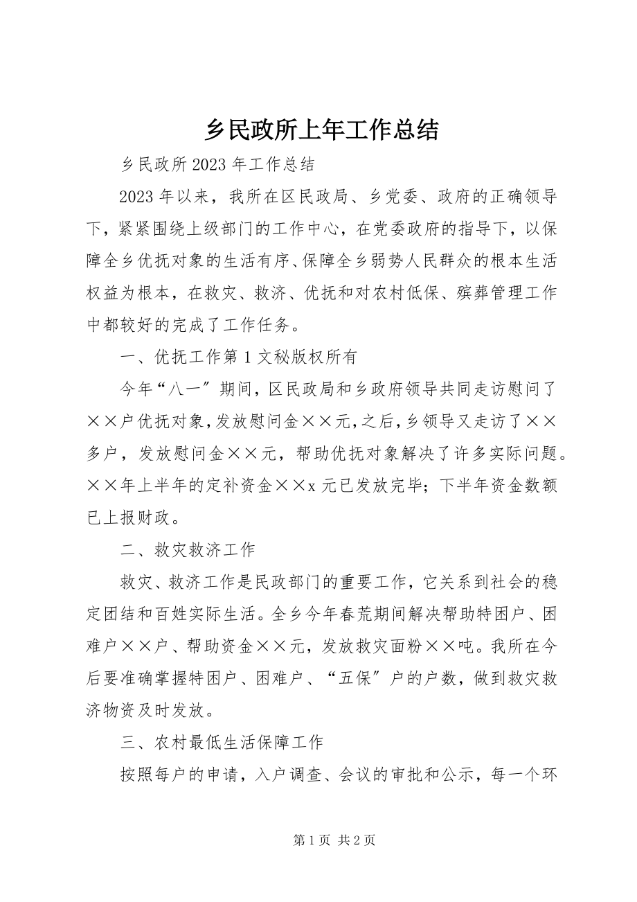 2023年乡民政所上年工作总结.docx_第1页