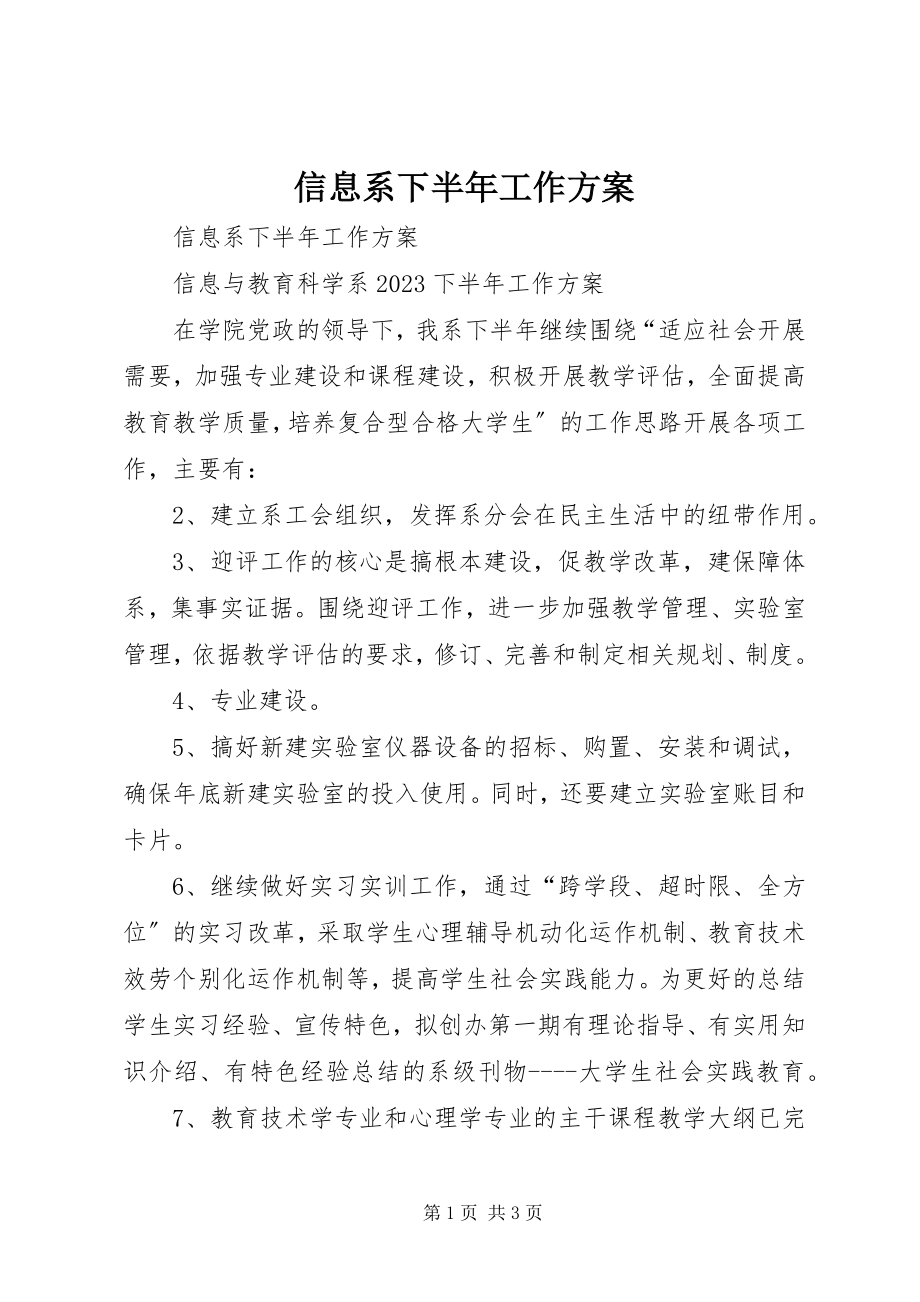 2023年信息系下半年工作计划.docx_第1页