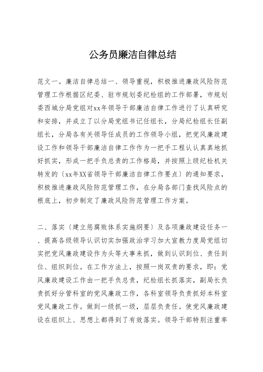 2023年公务员廉洁自律总结.doc_第1页