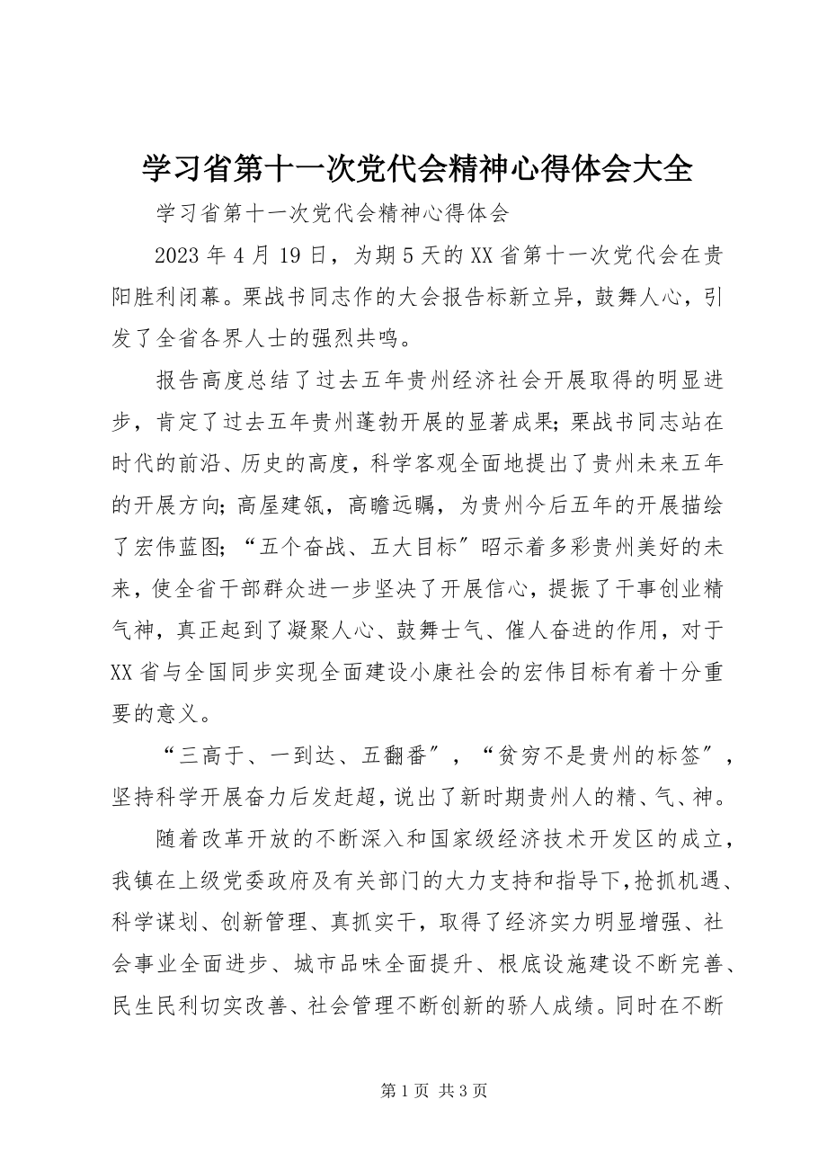 2023年学习省第十一次党代会精神心得体会大全.docx_第1页