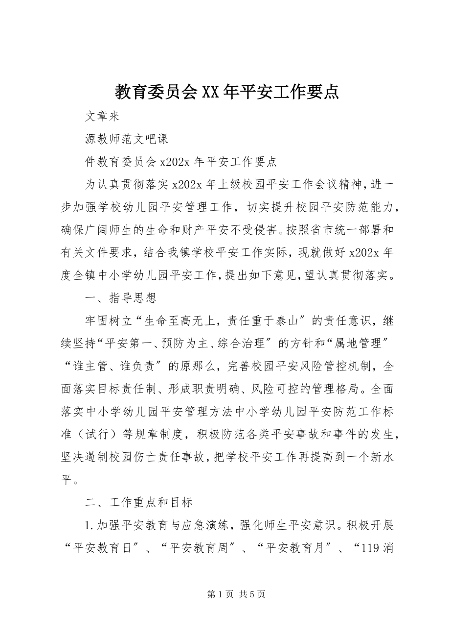 2023年教育委员会安全工作要点.docx_第1页