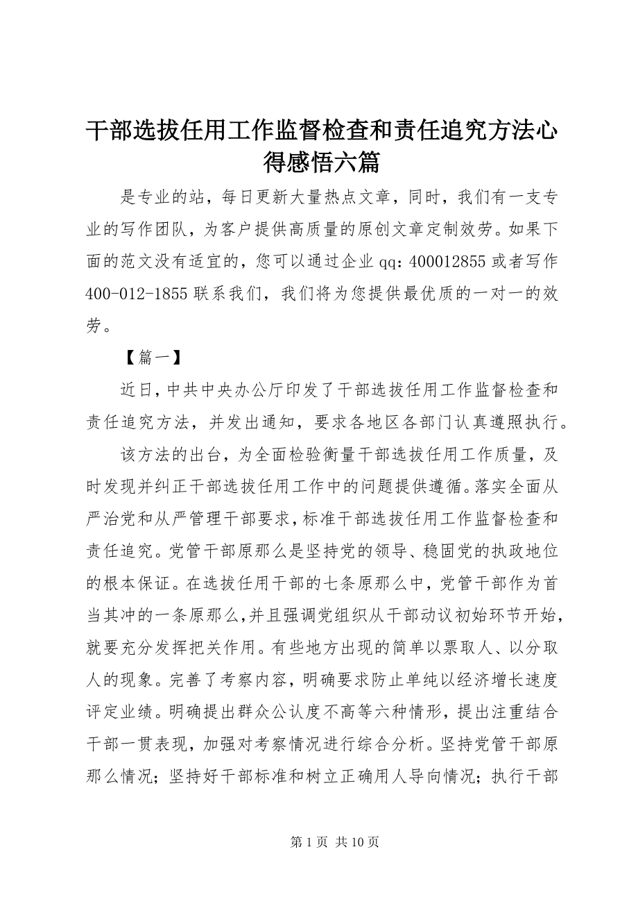 2023年《干部选拔任用工作监督检查和责任追究办法》心得感悟六篇.docx_第1页