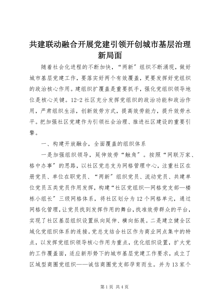 2023年共建联动融合发展党建引领开创城市基层治理新局面.docx_第1页