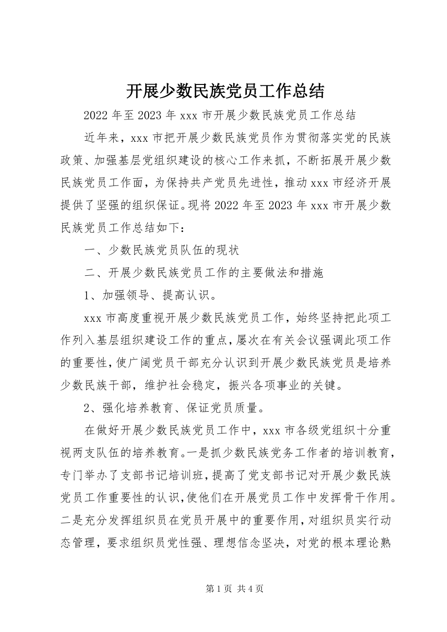 2023年发展少数民族党员工作总结.docx_第1页