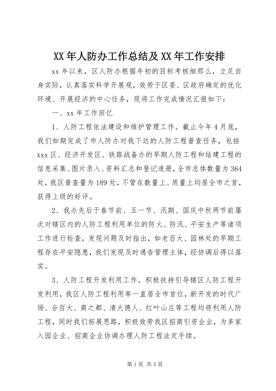 2023年人防办工作总结及工作安排.docx_第1页