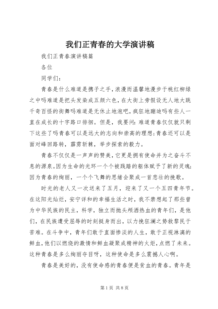 2023年我们正青春的大学演讲稿.docx_第1页