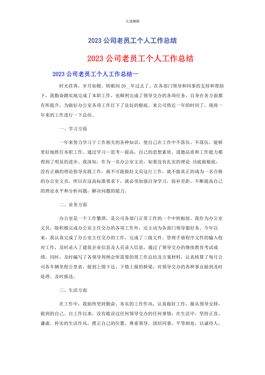 2023年公司老员工个人工作总结.docx_第1页