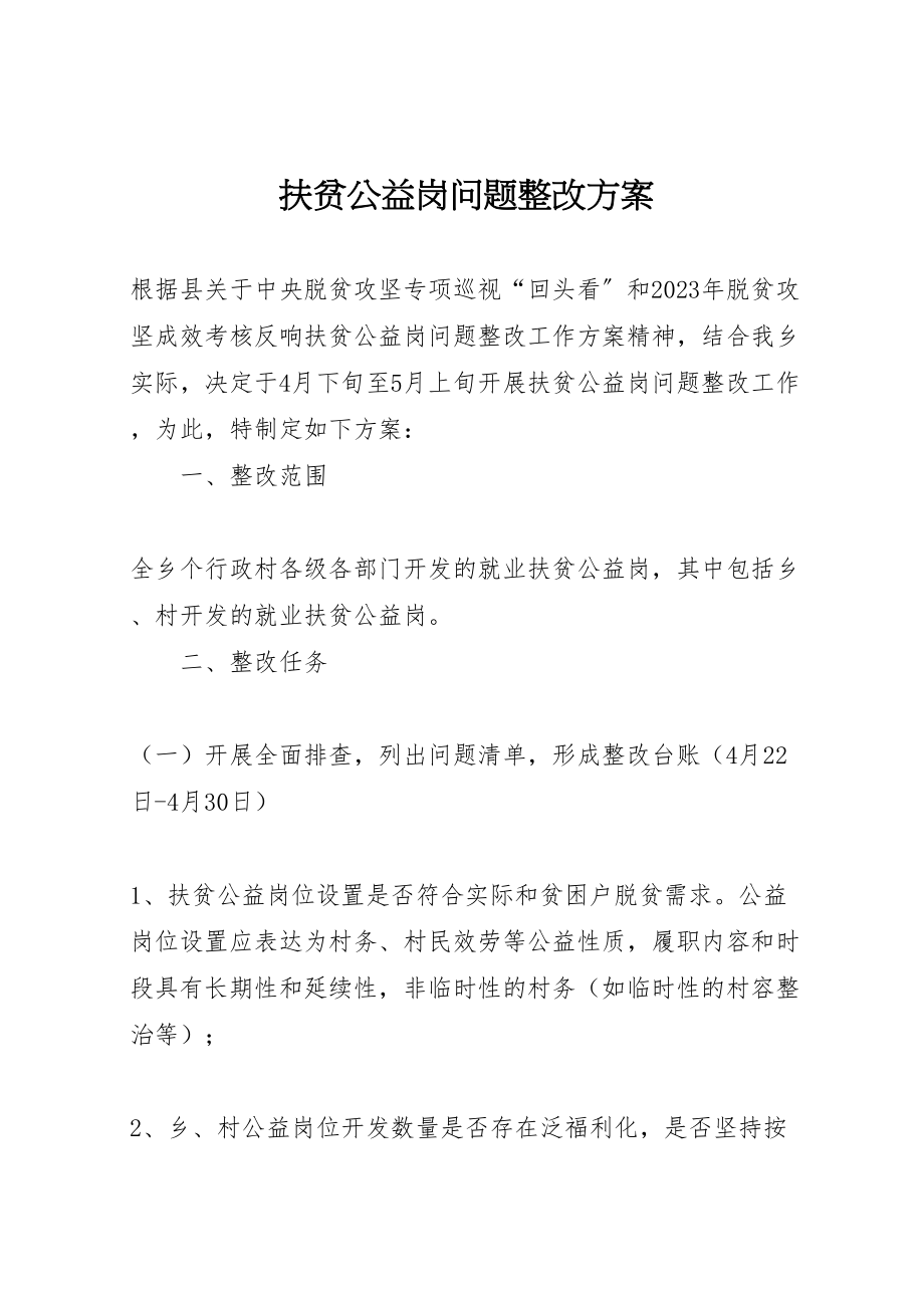 2023年扶贫公益岗问题整改方案.doc_第1页