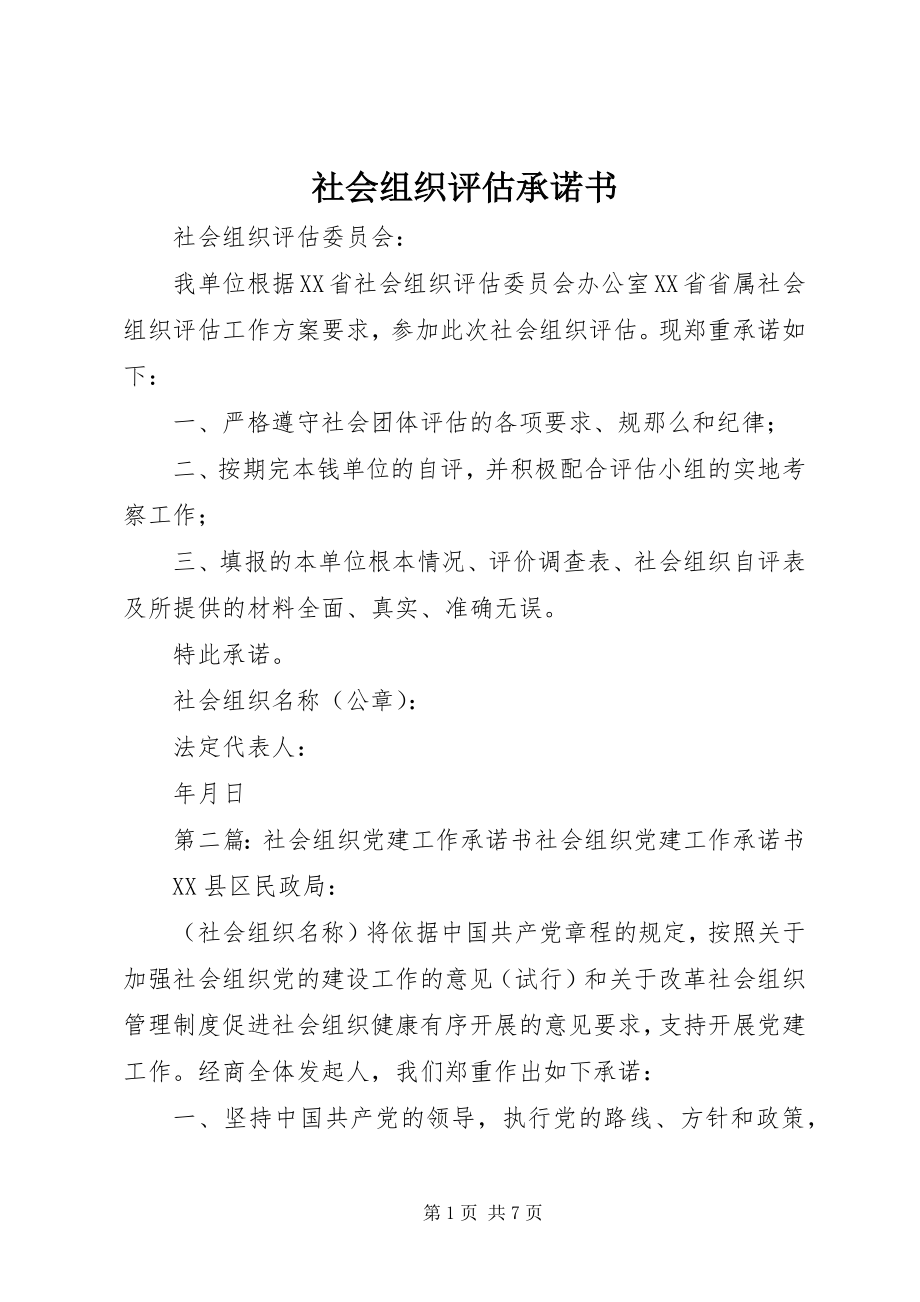 2023年社会组织评估承诺书.docx_第1页