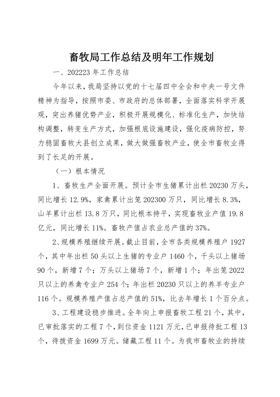 2023年畜牧局工作总结及明年工作规划新编.docx_第1页