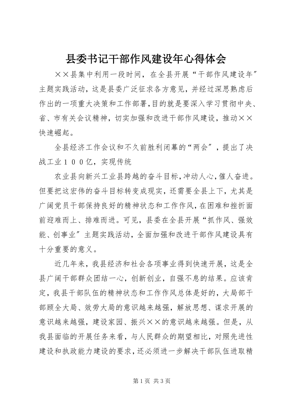 2023年县委书记干部作风建设年心得体会.docx_第1页