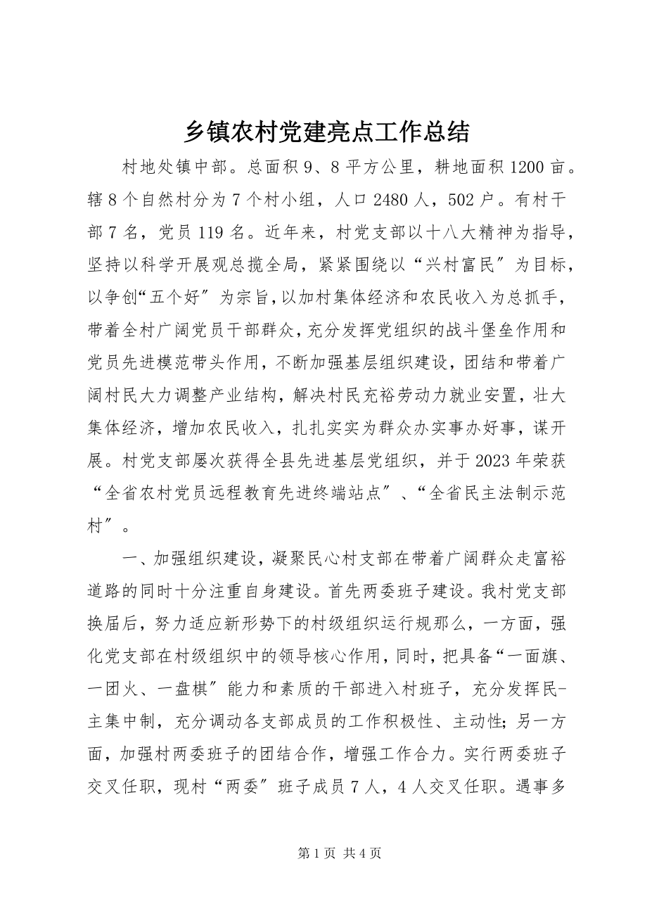 2023年乡镇农村党建亮点工作总结.docx_第1页