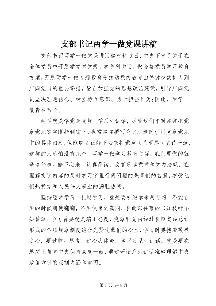 2023年支部书记两学一做党课讲稿.docx_第1页