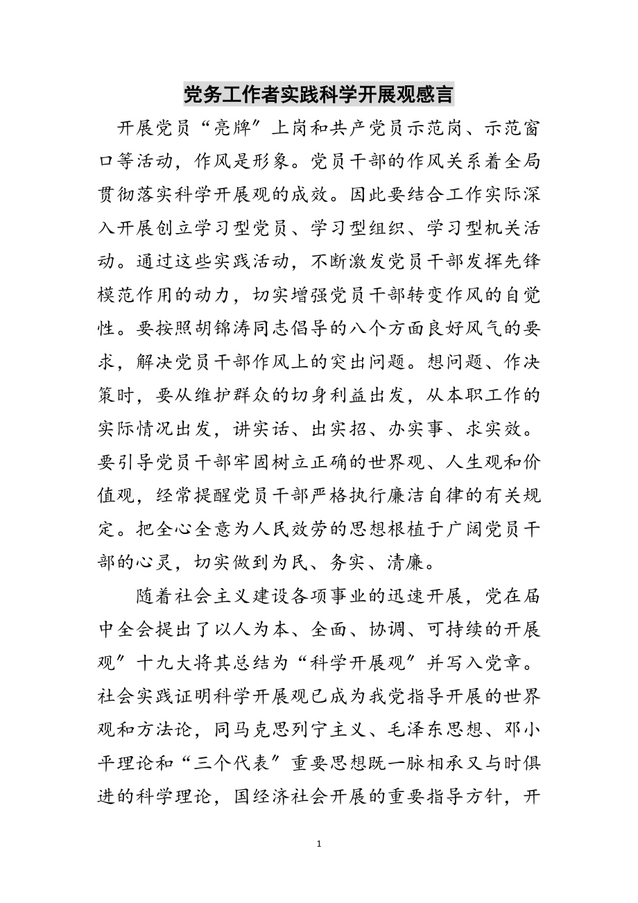 2023年党务工作者实践科学发展观感言范文.doc_第1页