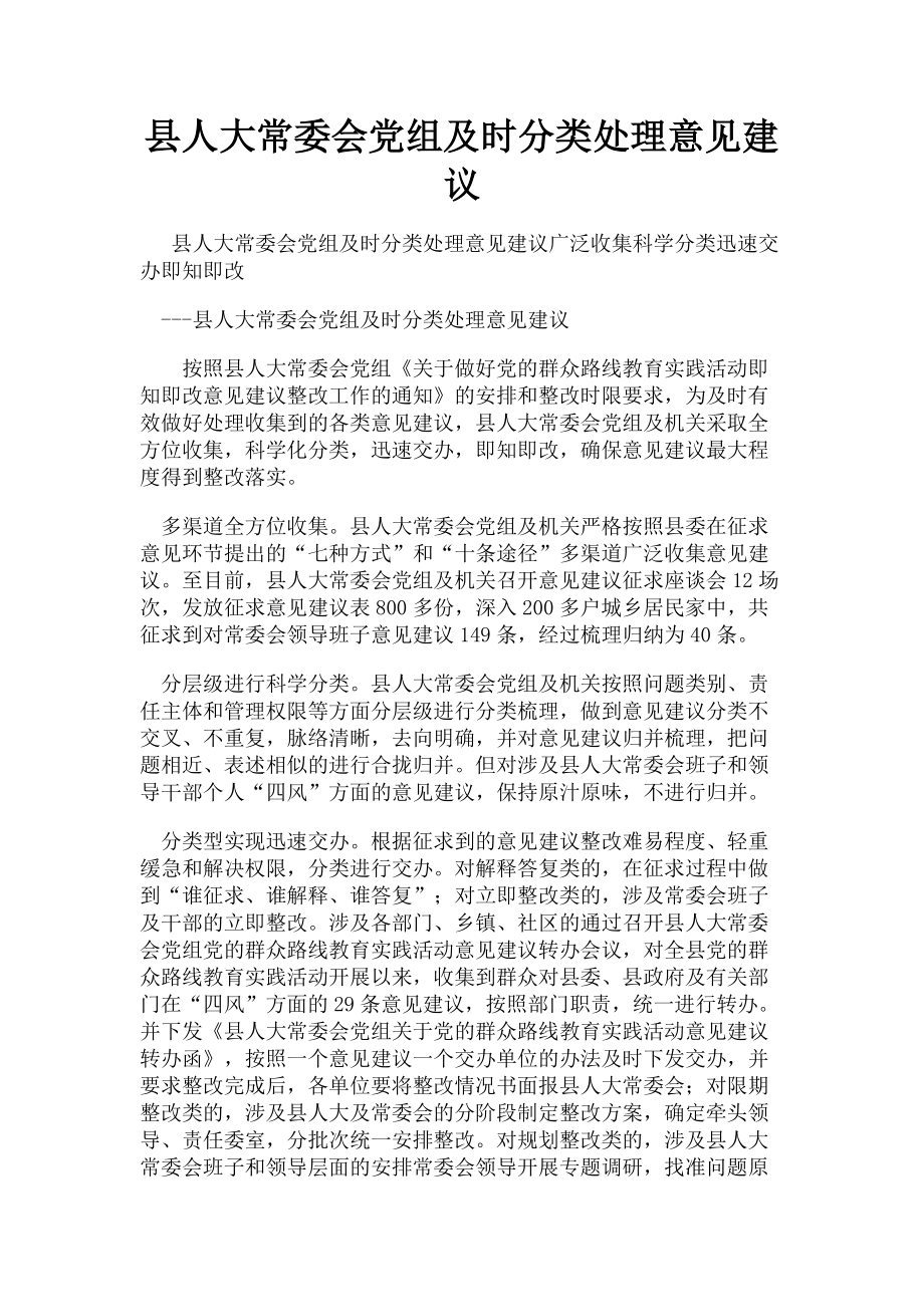 2023年县人大常委会党组及时分类处理意见建议.doc_第1页