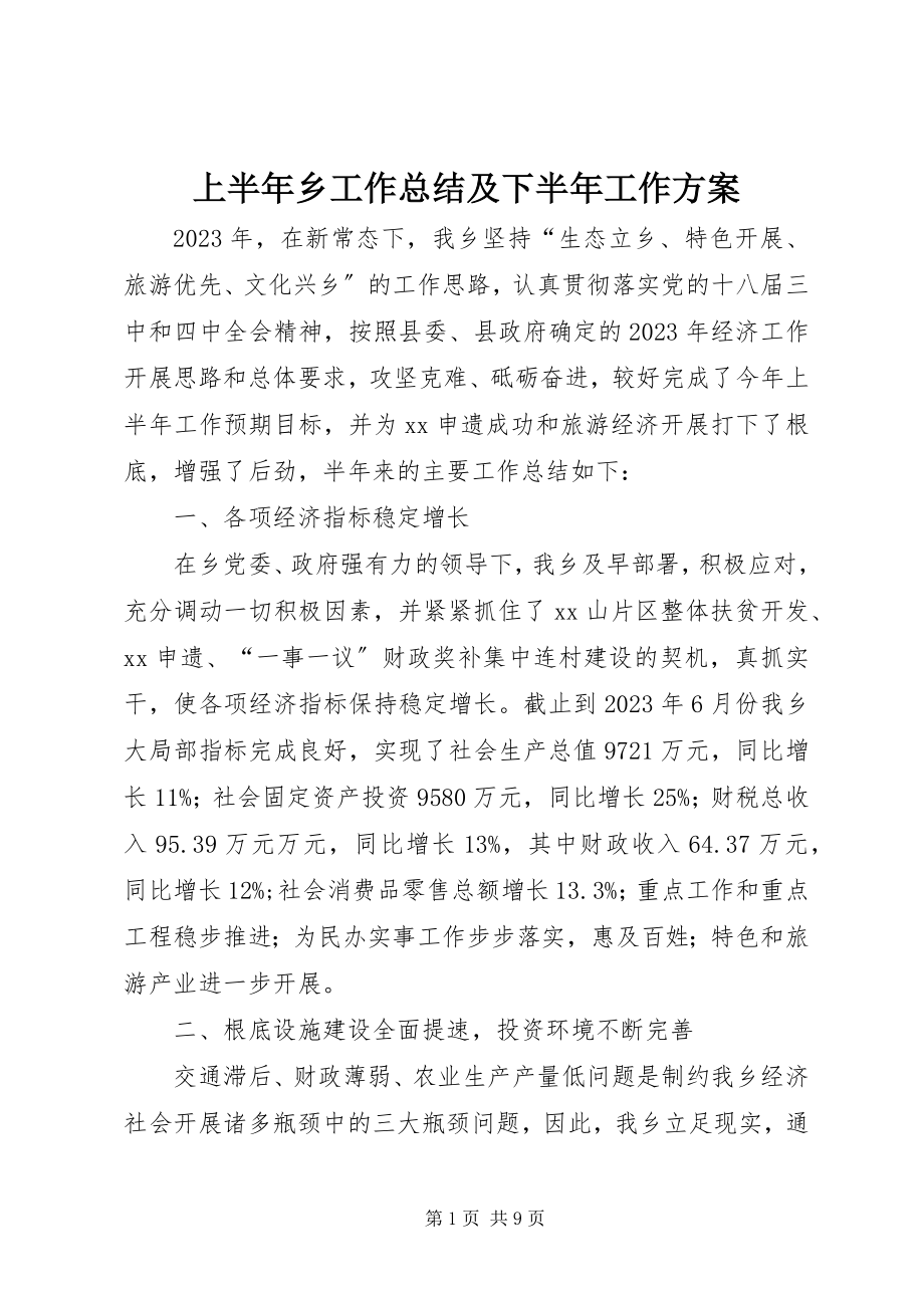 2023年上半年乡工作总结及下半年工作计划.docx_第1页