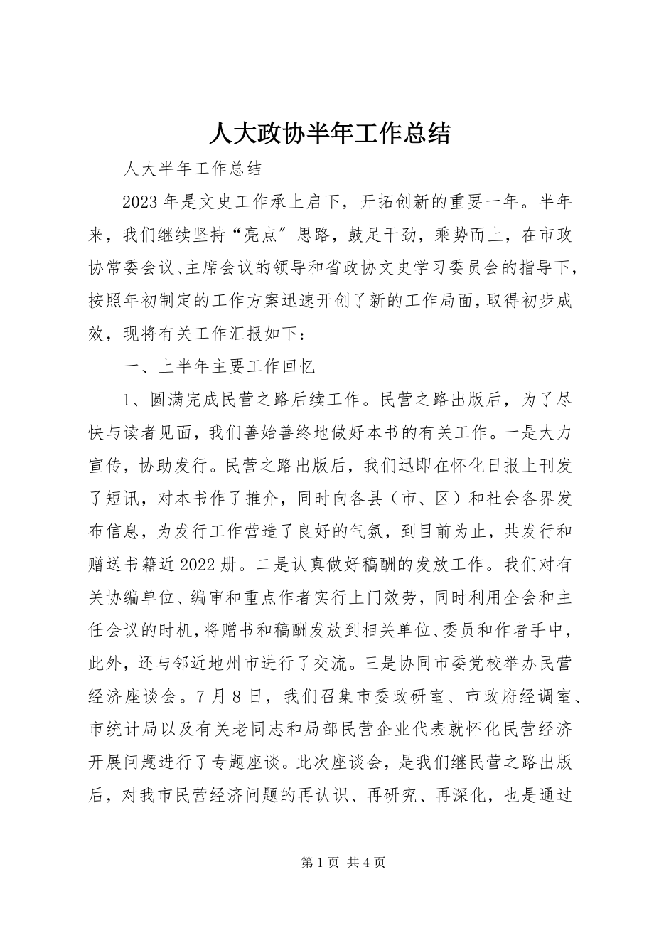 2023年人大政协半年工作总结.docx_第1页