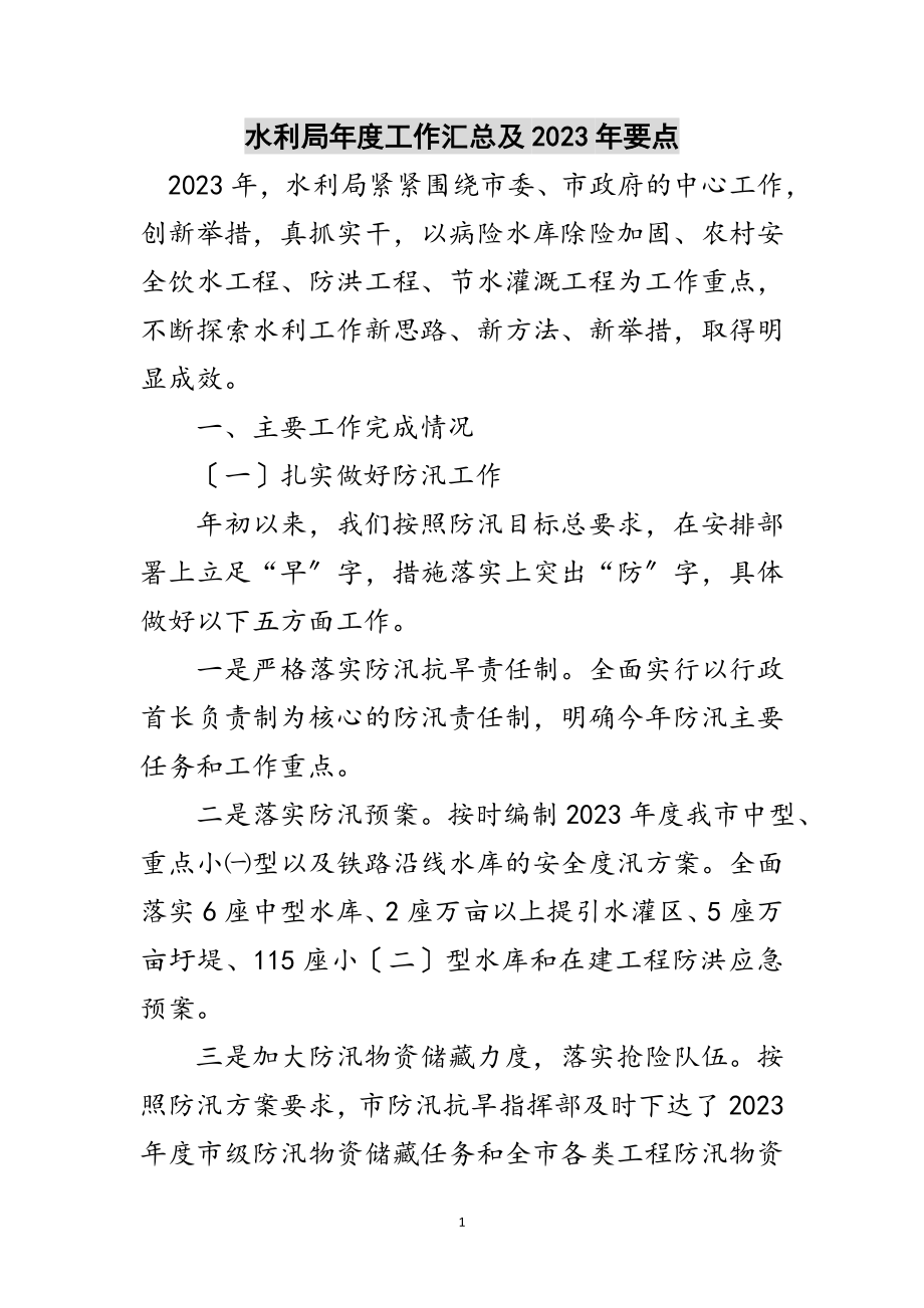 2023年水利局年度工作汇总及年要点范文.doc_第1页